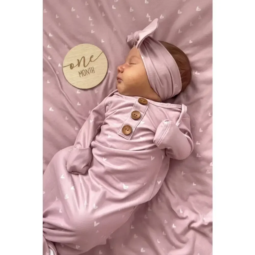 Caden Lane Knotted Gown Swaddle Sleep Sack Tiny Hearts Dusty Pink Size 7-14lbs
